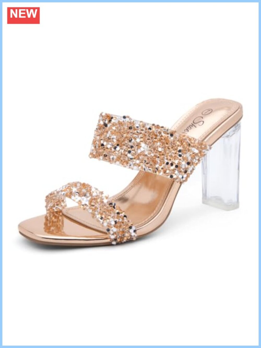 Clear Two Strap Chunky Block Heel Square Toe Mule Dressy Sandals